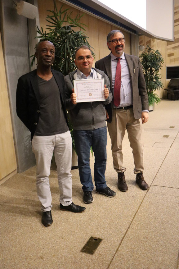 In the middle: Frigyes János Nemes, on the left: Harrison Prosper (FSU), CMS Collaboration Board Chair, on the left: Roberto Carlin, CMS spokesperson