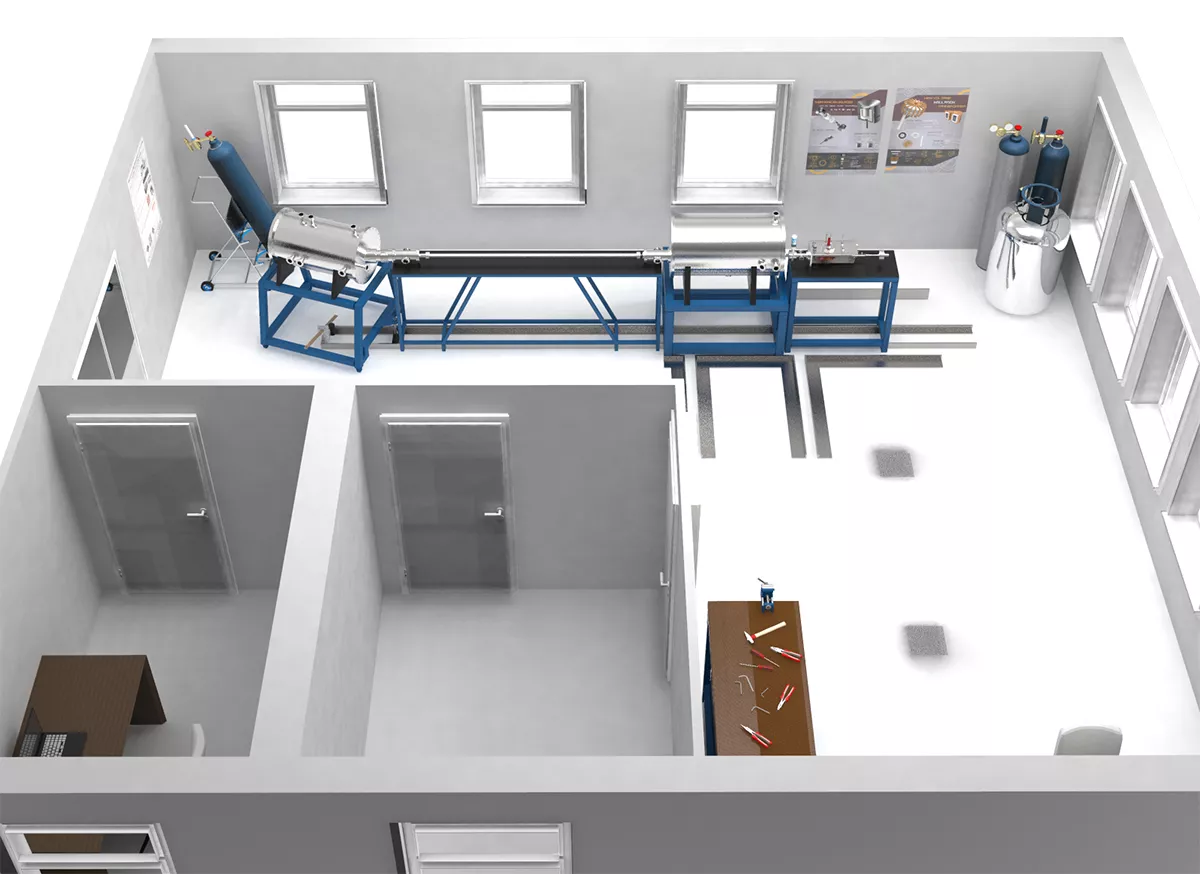 Computer-generated image of the shattered ice injection system laboratory at the Centre for Energy Research.